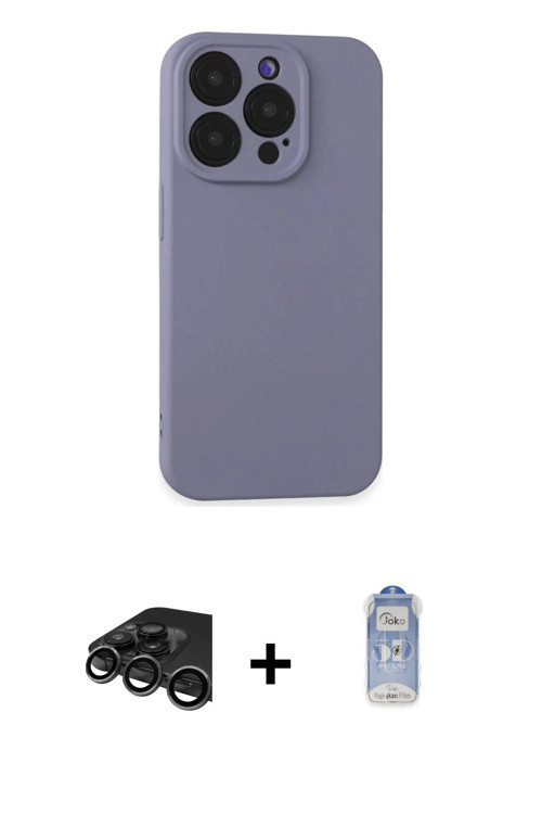 ieg™ iPhone 15 Pro Max Kılıf Ahenk Serisi - Siyah Joko Magic 5D Cam + Titanyum Gri Raze Metal Kamera