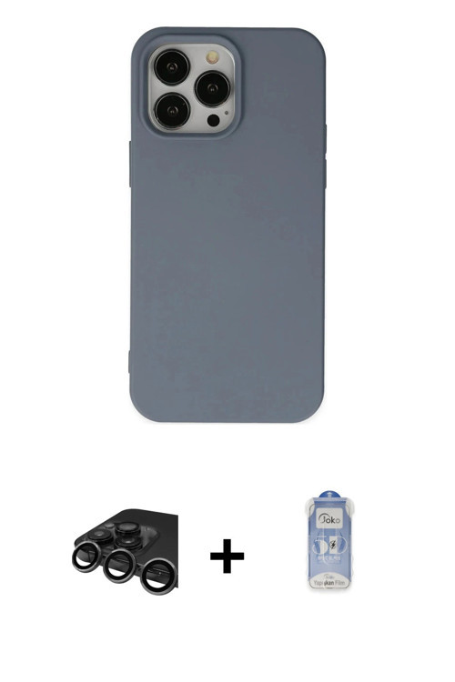 ieg™ iPhone 15 Pro Max Kılıf Ahenk Serisi - Siyah Joko Magic 5D Cam + Titanyum Gri Raze Metal Kamera