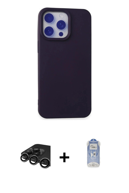 ieg™ iPhone 15 Pro Max Kılıf Ahenk Serisi - Siyah Joko Magic 5D Cam + Titanyum Gri Raze Metal Kamera