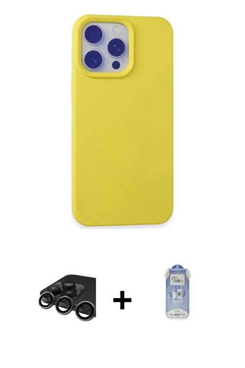 ieg™ iPhone 15 Pro Max Kılıf Ahenk Serisi - Siyah Joko Magic 5D Cam + Titanyum Gri Raze Metal Kamera