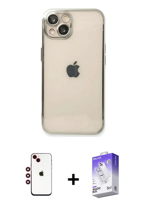ieg™ iPhone 14 Kılıf Vadi Minimal - Siyah Bilvis 5in1 3D Magic Cam Ekran Koruyucu + Kırmızı Shine Ka