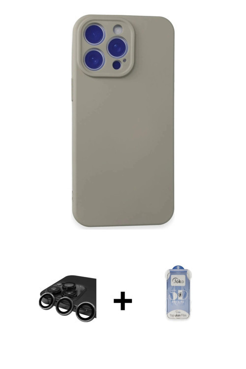 ieg™ iPhone 15 Pro Max Kılıf Ahenk Serisi - Siyah Joko Magic 5D Cam + Titanyum Gri Raze Metal Kamera