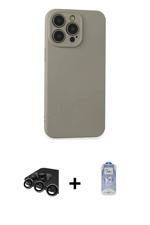 ieg™ iPhone 15 Pro Max Kılıf Ahenk Serisi - Siyah Joko Magic 5D Cam + Titanyum Gri Raze Metal Kamera