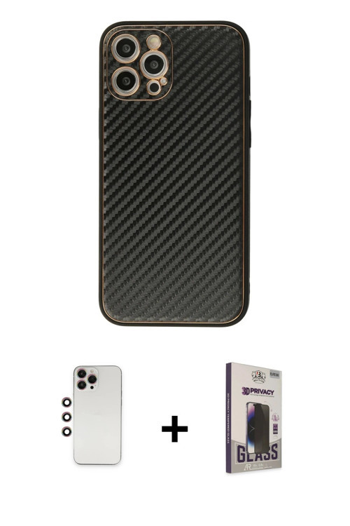 ieg™ iPhone 12 Pro Max Kılıf Ahenk Işık - Siyah Bilvis Hayalet Cam Ekran Koruyucu + Gökkuşağı Shine