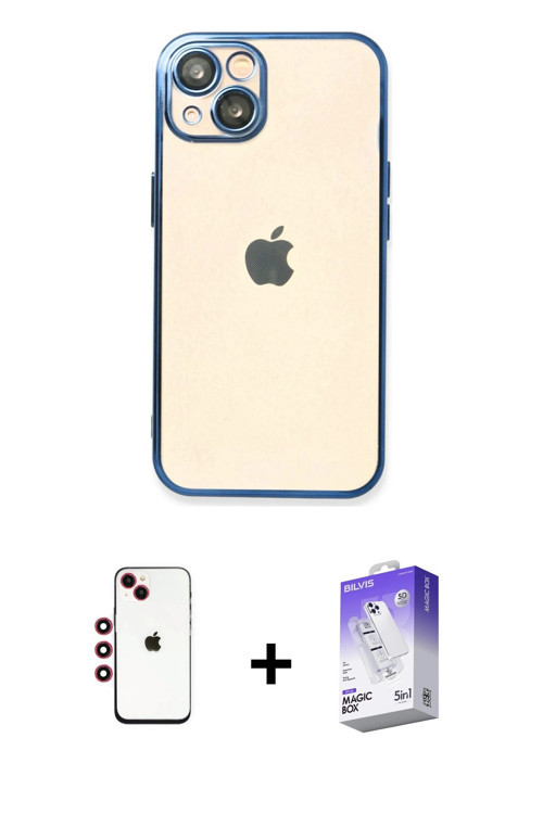 ieg™ iPhone 14 Kılıf Vadi Minimal - Siyah Bilvis 5in1 3D Magic Cam Ekran Koruyucu + Kırmızı Shine Ka