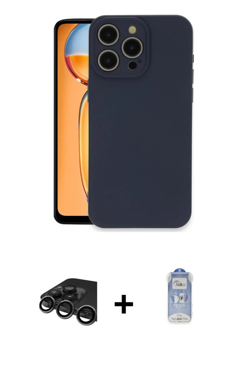 ieg™ iPhone 15 Pro Max Kılıf Ahenk Serisi - Siyah Joko Magic 5D Cam + Titanyum Gri Raze Metal Kamera