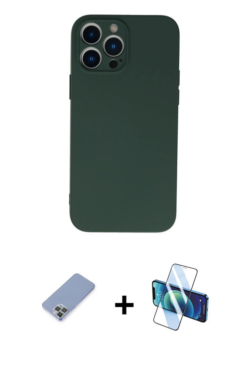 ieg™ iPhone 13 Pro Kılıf Ahenk Serisi - Siyah 3D Antistatik Seramik Nano Ekran Koruyucu + Koyu Yeşil