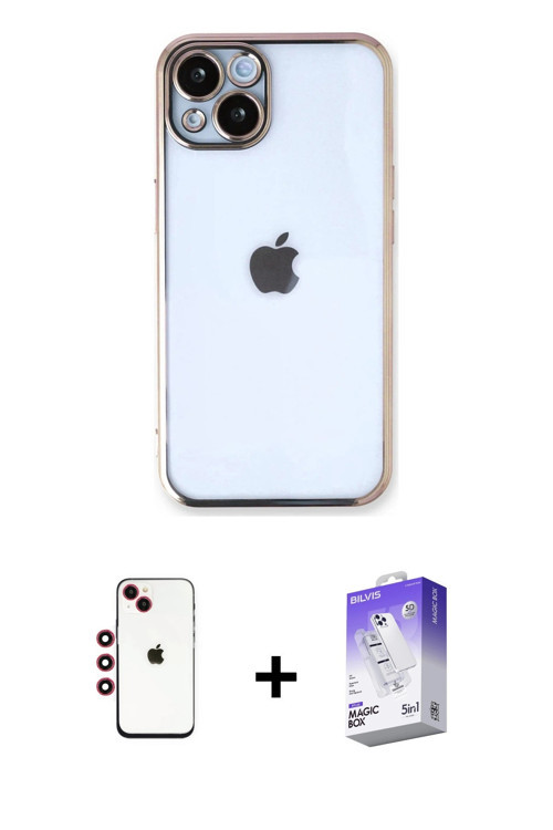 ieg™ iPhone 14 Kılıf Vadi Minimal - Siyah Bilvis 5in1 3D Magic Cam Ekran Koruyucu + Kırmızı Shine Ka