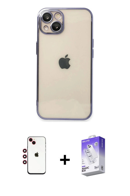 ieg™ iPhone 14 Kılıf Vadi Minimal - Siyah Bilvis 5in1 3D Magic Cam Ekran Koruyucu + Kırmızı Shine Ka