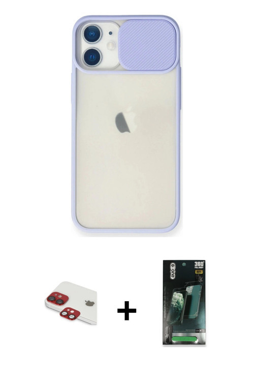 ieg™ iPhone 11 Kılıf Vadi Çizgi - Şeffaf 360 Full Body Arka Koruyucu + Kırmızı Pers Alüminyum Kamera