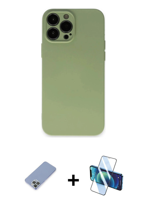ieg™ iPhone 13 Pro Kılıf Ahenk Serisi - Siyah 3D Antistatik Seramik Nano Ekran Koruyucu + Koyu Yeşil