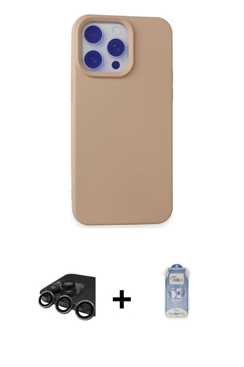 ieg™ iPhone 15 Pro Max Kılıf Ahenk Serisi - Siyah Joko Magic 5D Cam + Titanyum Gri Raze Metal Kamera
