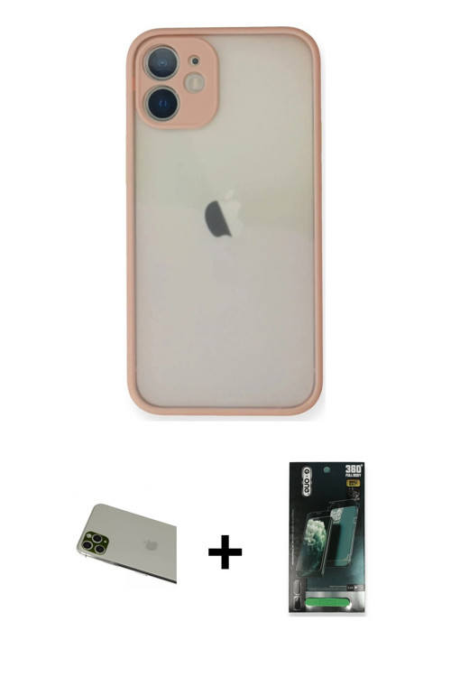 ieg™ iPhone 11 Pro Max Kılıf Ahenk Çizgi Serisi - Şeffaf 360 Full Body Arka Koruyucu + Yeşil Rainbow