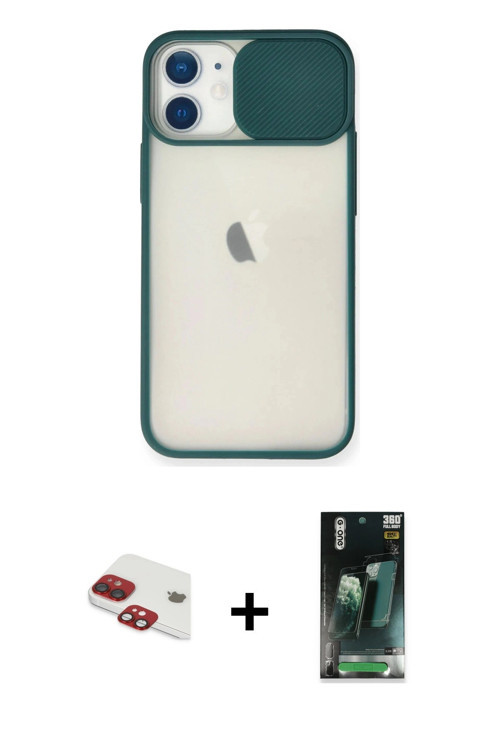 ieg™ iPhone 11 Kılıf Vadi Çizgi - Şeffaf 360 Full Body Arka Koruyucu + Kırmızı Pers Alüminyum Kamera