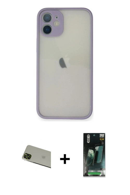 ieg™ iPhone 11 Pro Max Kılıf Ahenk Çizgi Serisi - Şeffaf 360 Full Body Arka Koruyucu + Yeşil Rainbow