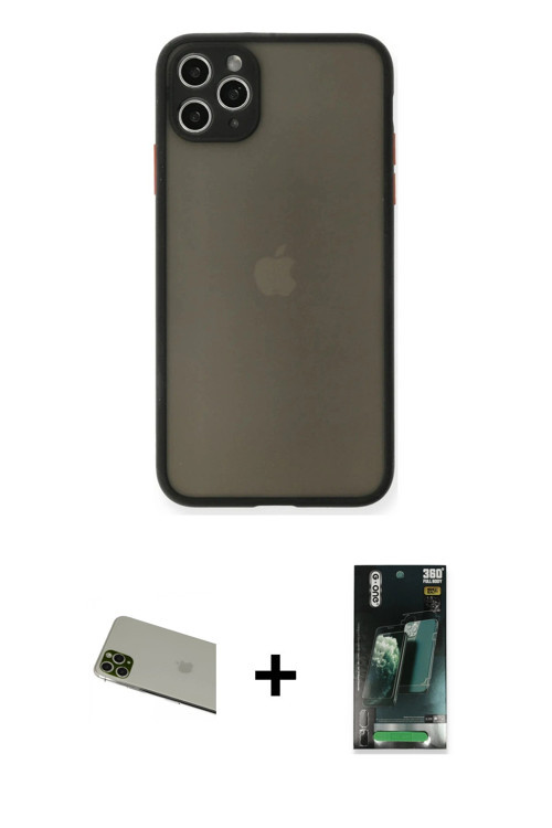 ieg™ iPhone 11 Pro Max Kılıf Ahenk Çizgi Serisi - Şeffaf 360 Full Body Arka Koruyucu + Yeşil Rainbow