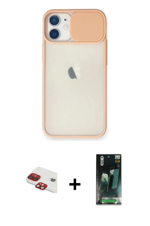ieg™ iPhone 11 Kılıf Vadi Çizgi - Şeffaf 360 Full Body Arka Koruyucu + Kırmızı Pers Alüminyum Kamera