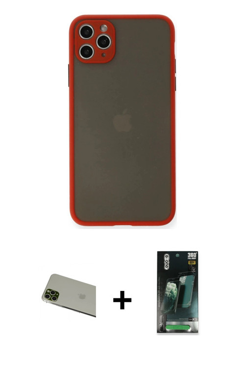 ieg™ iPhone 11 Pro Max Kılıf Ahenk Çizgi Serisi - Şeffaf 360 Full Body Arka Koruyucu + Yeşil Rainbow