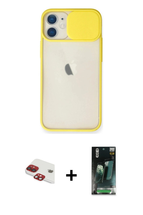 ieg™ iPhone 11 Kılıf Vadi Çizgi - Şeffaf 360 Full Body Arka Koruyucu + Kırmızı Pers Alüminyum Kamera