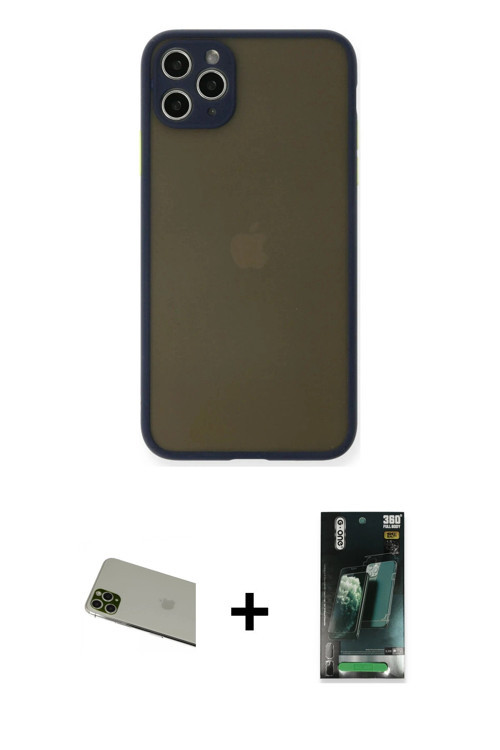 ieg™ iPhone 11 Pro Max Kılıf Ahenk Çizgi Serisi - Şeffaf 360 Full Body Arka Koruyucu + Yeşil Rainbow