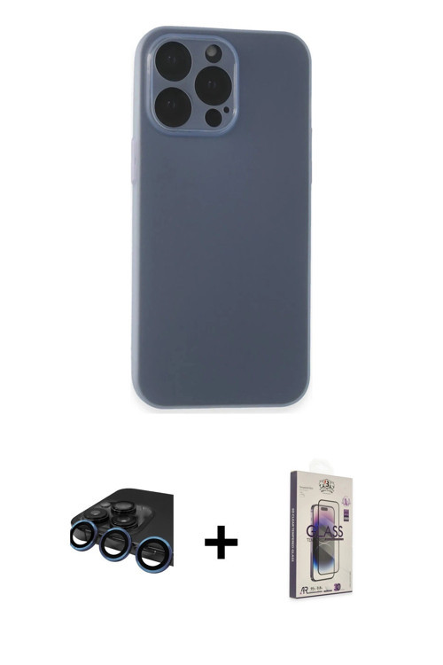 ieg™ iPhone 15 Pro Kılıf Atlas Minimal Prime - Siyah Bilvis 3D Cam Ekran Koruyucu + Lacivert Raze Me