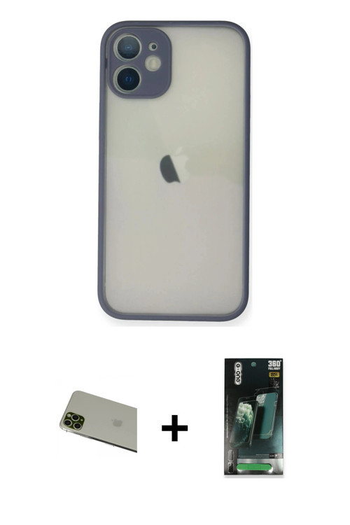 ieg™ iPhone 11 Pro Max Kılıf Ahenk Çizgi Serisi - Şeffaf 360 Full Body Arka Koruyucu + Yeşil Rainbow