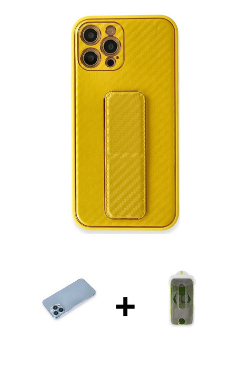 ieg™ iPhone 12 Pro Max Kılıf Yörünge Yansıma - Siyah Joko Magic 5D Hayalet Cam + Mavi Shine Kamera L