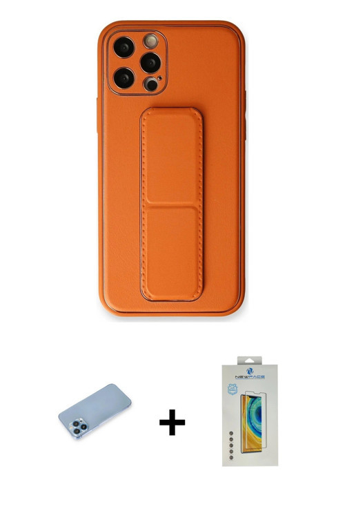 ieg™ iPhone 12 Pro Kılıf Akış Doku - Siyah Polymer Nano Ekran Koruyucu + Mavi Shine Kamera Lens Koru
