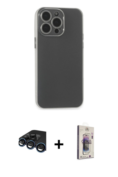 ieg™ iPhone 15 Pro Kılıf Atlas Minimal Prime - Siyah Bilvis 3D Cam Ekran Koruyucu + Lacivert Raze Me