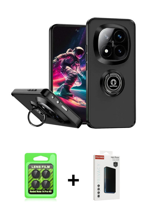 ieg™ Redmi Note 14 Pro 4G Kılıf Yörünge Çizgi - Şeffaf Hayalet Polymer Nano Ekran Koruyucu + Siyah R