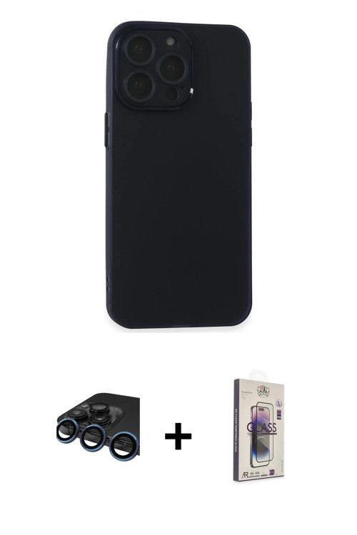 ieg™ iPhone 15 Pro Kılıf Atlas Minimal Prime - Siyah Bilvis 3D Cam Ekran Koruyucu + Lacivert Raze Me