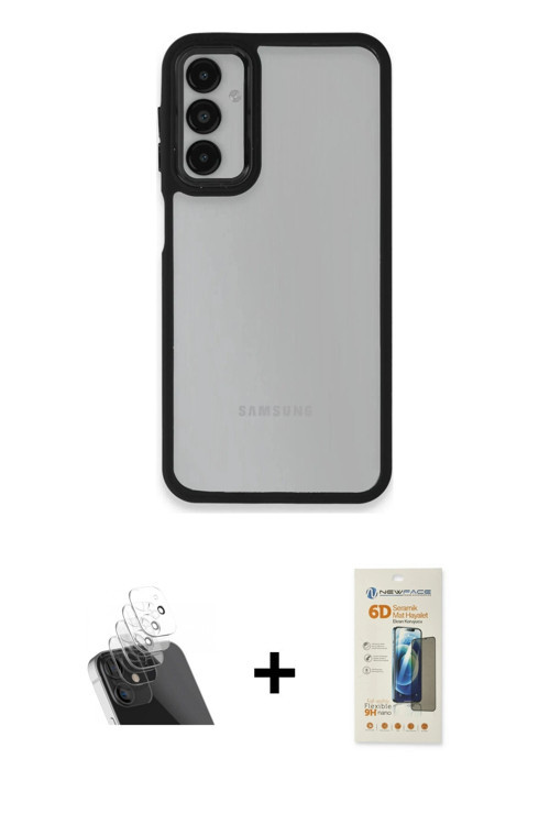 ieg™ Galaxy A24 4G Kılıf Eksen Doku Prime - Siyah 6D Mat Seramik Hayalet Nano Ekran Koruyucu + Şeffa