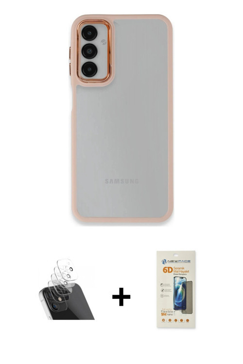 ieg™ Galaxy A24 4G Kılıf Eksen Doku Prime - Siyah 6D Mat Seramik Hayalet Nano Ekran Koruyucu + Şeffa