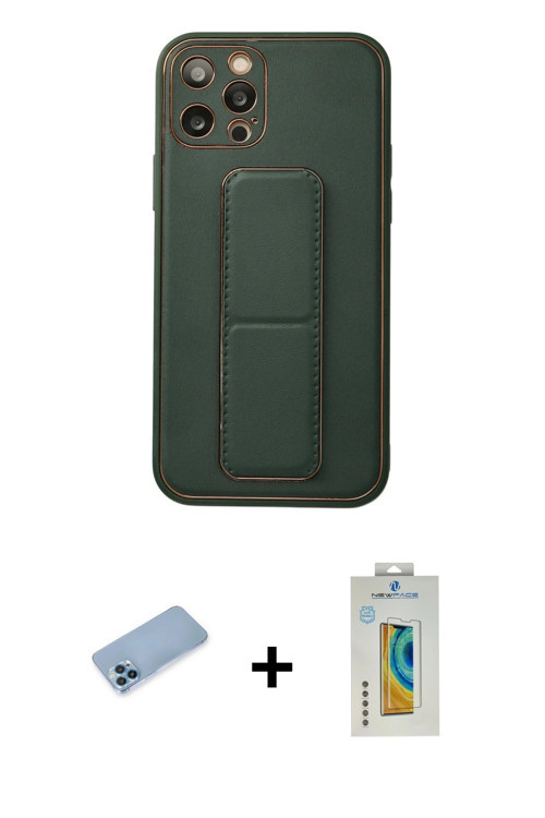 ieg™ iPhone 12 Pro Kılıf Akış Doku - Siyah Polymer Nano Ekran Koruyucu + Mavi Shine Kamera Lens Koru