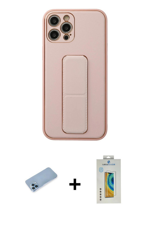 ieg™ iPhone 12 Pro Kılıf Akış Doku - Siyah Polymer Nano Ekran Koruyucu + Mavi Shine Kamera Lens Koru