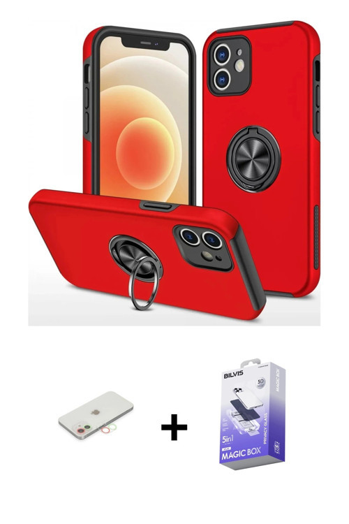 ieg™ iPhone 12 Kılıf Odak Form Prime - Siyah Bilvis 5in1 5D Magic Hayalet Cam Ekran Koruyucu + Yeşil
