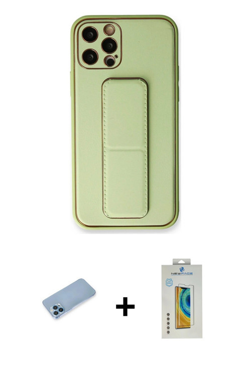 ieg™ iPhone 12 Pro Kılıf Akış Doku - Siyah Polymer Nano Ekran Koruyucu + Mavi Shine Kamera Lens Koru