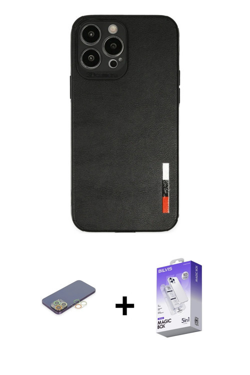 ieg™ iPhone 13 Pro Max Kılıf Doruk Asil Koleksiyonu - Siyah Bilvis 5in1 3D Magic Cam Ekran Koruyucu