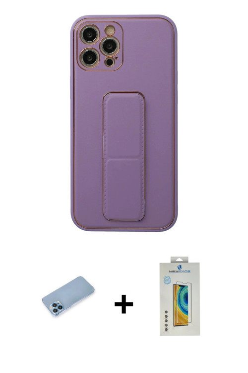 ieg™ iPhone 12 Pro Kılıf Akış Doku - Siyah Polymer Nano Ekran Koruyucu + Mavi Shine Kamera Lens Koru