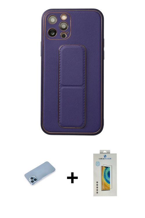 ieg™ iPhone 12 Pro Kılıf Akış Doku - Siyah Polymer Nano Ekran Koruyucu + Mavi Shine Kamera Lens Koru