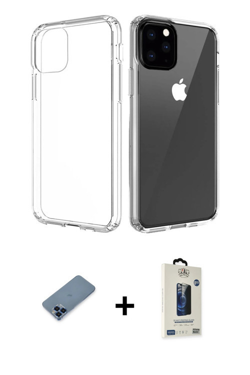 ieg™ iPhone 11 Pro Max Kılıf Zirve Doku - Siyah Bilvis Hayalet Cam Ekran Koruyucu + Mavi Metal Kamer