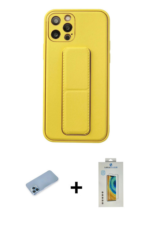 ieg™ iPhone 12 Pro Kılıf Akış Doku - Siyah Polymer Nano Ekran Koruyucu + Mavi Shine Kamera Lens Koru