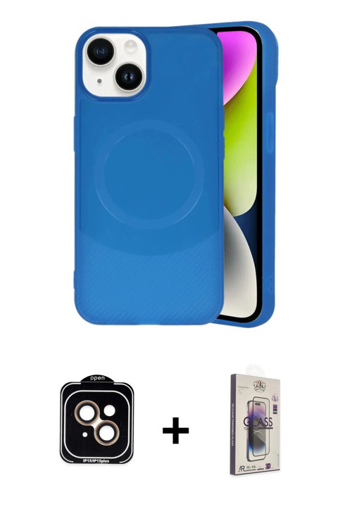 ieg™ iPhone 14 Kılıf Ufuk Serisi - Siyah Bilvis 3D Cam Ekran Koruyucu + Turuncu PVD Metal Kamera Len