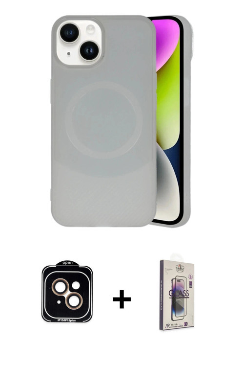 ieg™ iPhone 14 Kılıf Ufuk Serisi - Siyah Bilvis 3D Cam Ekran Koruyucu + Turuncu PVD Metal Kamera Len
