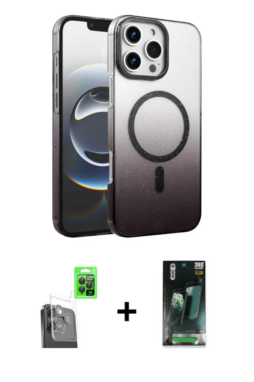 ieg™ iPhone 16 Pro Max Kılıf Ahenk Doku Özel Seri - Siyah 360 Mat Full Body Arka Koruyucu + Siyah Ra