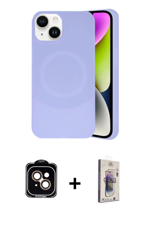 ieg™ iPhone 14 Kılıf Ufuk Serisi - Siyah Bilvis 3D Cam Ekran Koruyucu + Turuncu PVD Metal Kamera Len
