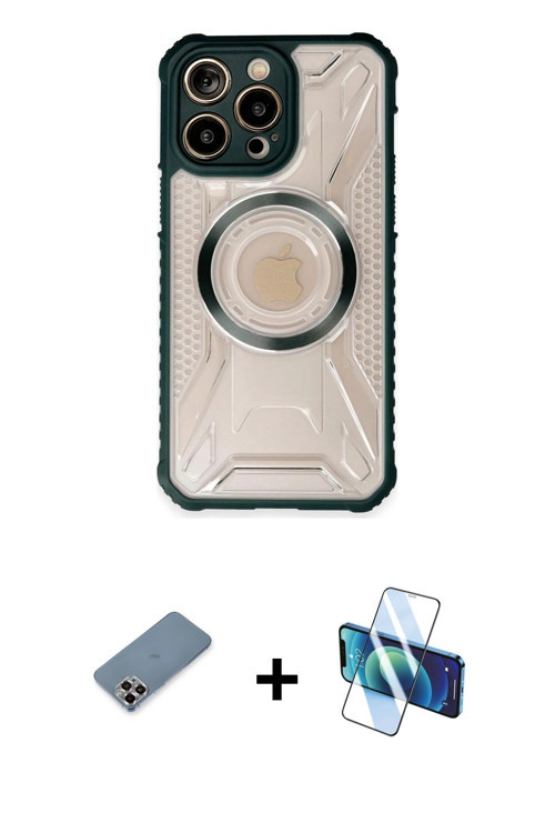 ieg™ iPhone 13 Pro Max Kılıf Kutup Modern - Siyah 3D Antistatik Cam Ekran Koruyucu + Mor Metal Kamer