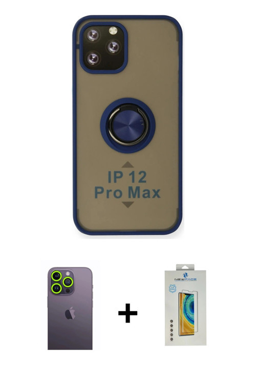 ieg™ iPhone 12 Pro Max Kılıf Yörünge Çizgi - Siyah Polymer Nano Ekran Koruyucu + Yeşil Neon Fosforlu