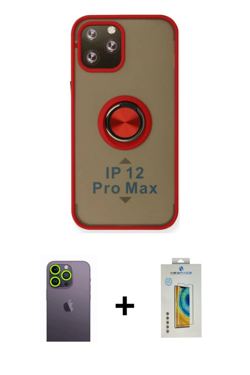 ieg™ iPhone 12 Pro Max Kılıf Yörünge Çizgi - Siyah Polymer Nano Ekran Koruyucu + Yeşil Neon Fosforlu