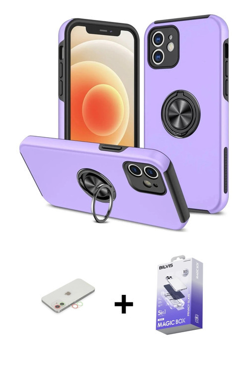 ieg™ iPhone 12 Kılıf Odak Form Prime - Siyah Bilvis 5in1 5D Magic Hayalet Cam Ekran Koruyucu + Yeşil